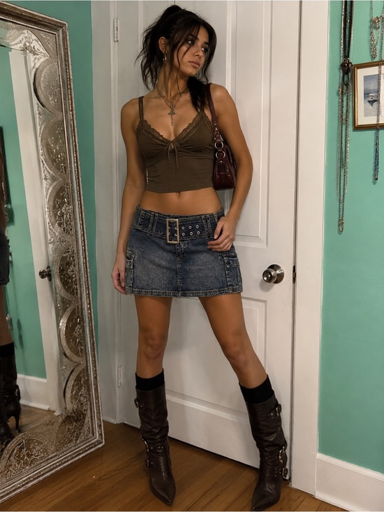 Younique Dresses & Skirts - Denim Mini Skirt with Studded Belt and shorts - Blue vintage Y2K